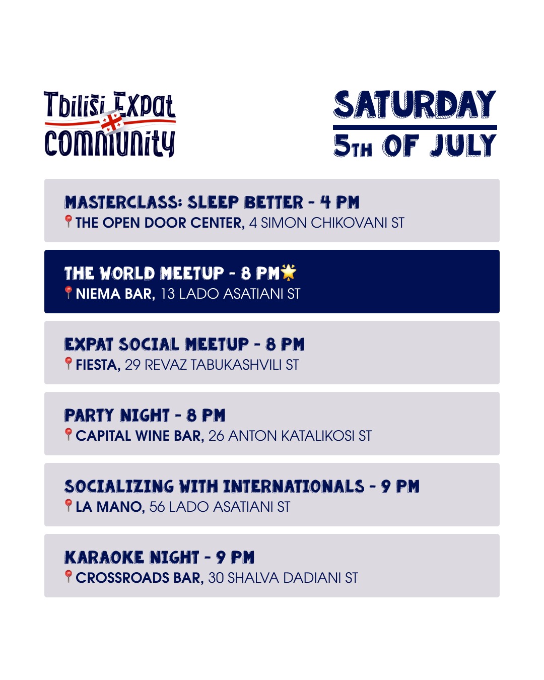 Tbilisi Expat Community Saturday 5th of July Masterclass: Sleep Better