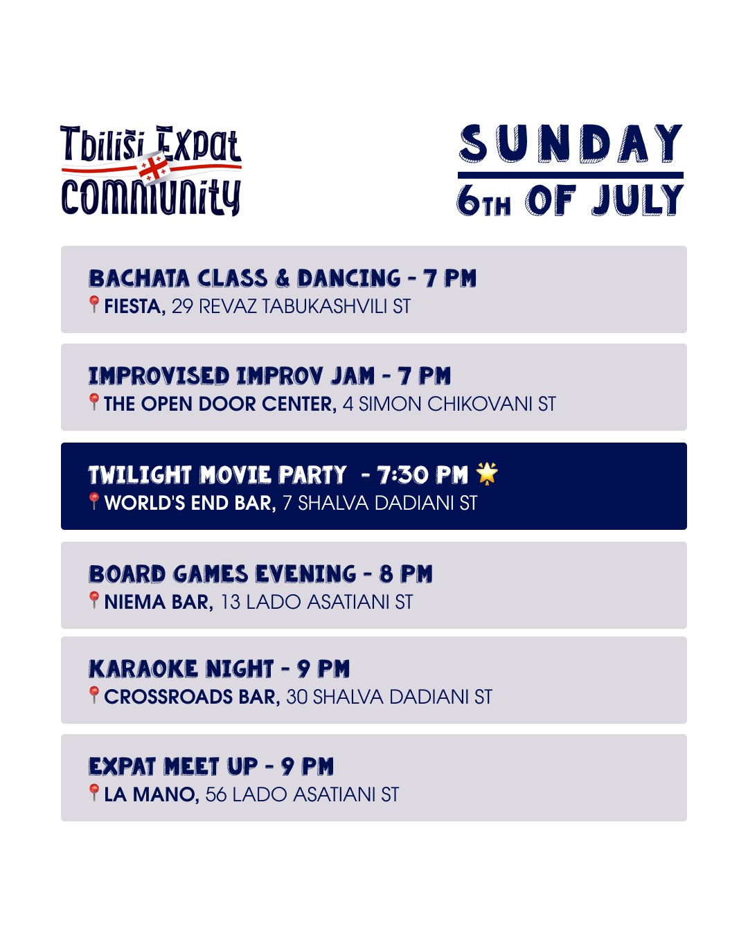 Tbilisi Expat Community Sunday 6th of July Bachata Class and Dancing Fiesta