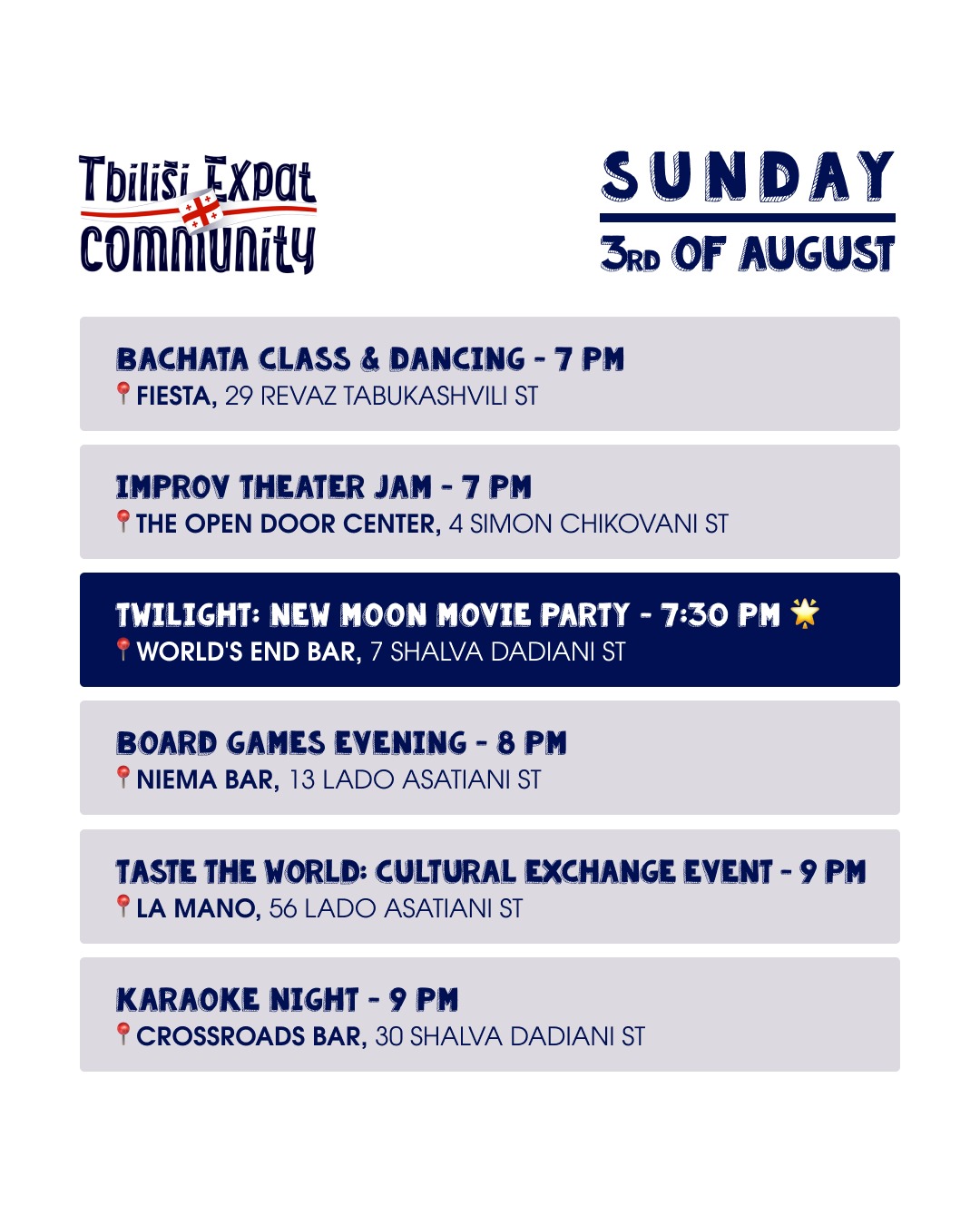 Tbilisi Expat Community Events - August 3rd