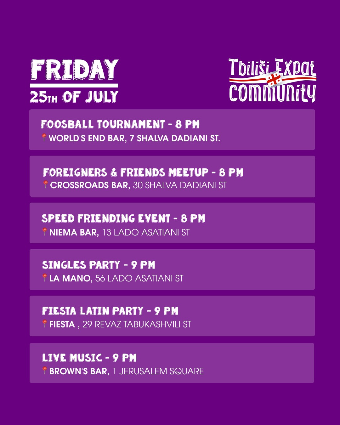 Tbilisi Expat Community Events - July 25